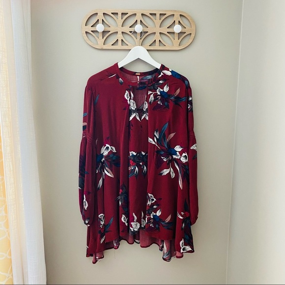 Free People Button Neck Electric Orchid Tree Swing Tunic Dress Red Sz Sm… - Picture 1 of 11